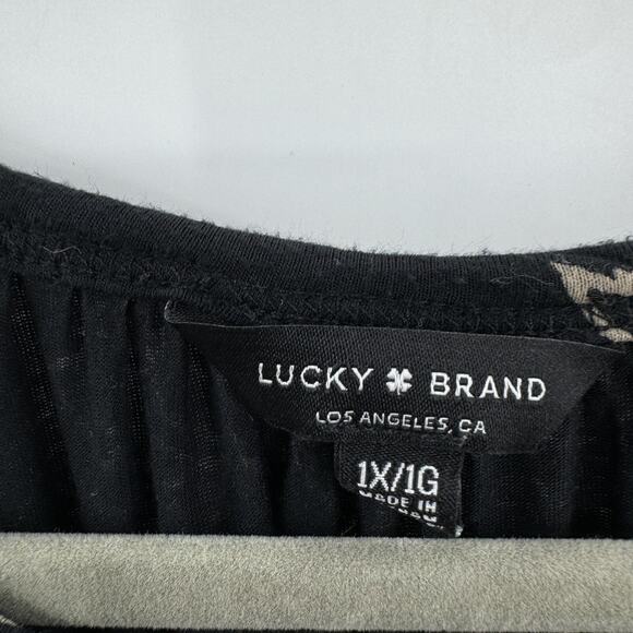 Lucky Brand Boho Print Keyhole Top Size 1X Black Multi Artsy Lightweight Viscose - Picture 5 of 9